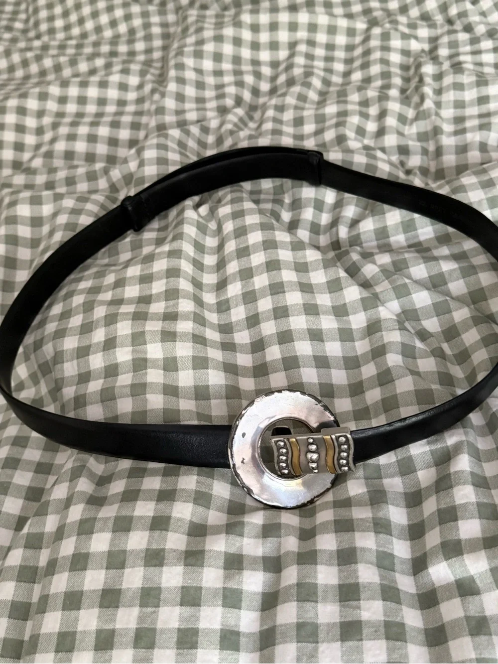 Vintage Black Women’s Belt with Decorative Silver-Tone Buckle